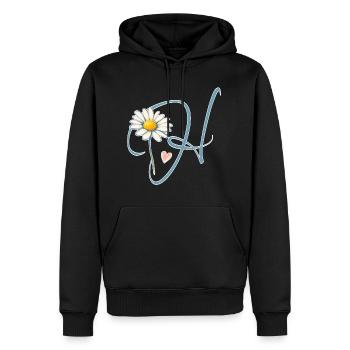 Buchstabe H Gänseblümchen Herz - Männer Premium Bio Hoodie - Schwarz - Vorne - Nico (187cm)