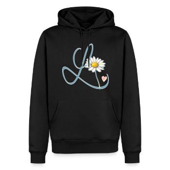 Lettre L Daisy Heart - Sweat à capuche Premium bio Homme - noir - Devant - Nico (187cm)
