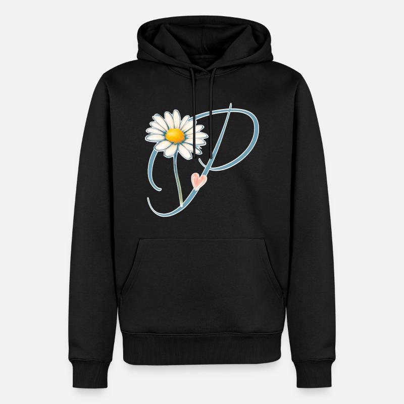 Buchstabe P Gänseblümchen Herz - Männer Premium Bio Hoodie - Schwarz