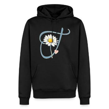 Lettre T Daisy Heart - Sweat à capuche Premium bio Homme - noir - Devant - Nico (187cm)