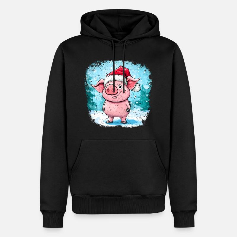 Weihnachtsmann Schweinchen - Männer Premium Bio Hoodie - Schwarz