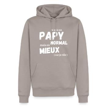 papy normal humour cadeau papy - Sweat à capuche Premium bio Homme - taupe - Devant - Nico (187cm)