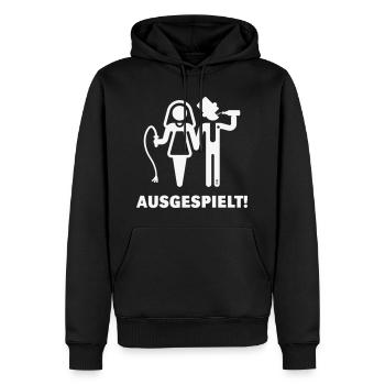 Ausgespielt! (JGA / Peitsche / Bier / White) - Männer Premium Bio Hoodie - Schwarz - Vorne - Nico (187cm)