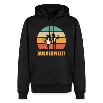 Ausgespielt! (JGA / Peitsche / Bier / Sonne / 5C) - Männer Premium Bio Hoodie - Schwarz - Vorne - Nico (187cm)