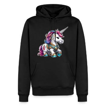 Licorne arc-en-ciel mignonne avec tatouages - Sweat à capuche Premium bio Homme - noir - Devant - Nico (187cm)