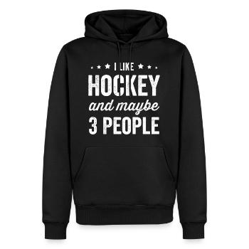 J’aime le hockey et peut-être 3 personnes amateur de hockey - Sweat à capuche Premium bio Homme - noir - Devant - Nico (187cm)