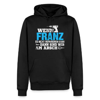 FRANZ - kann es reparieren - Männer Premium Bio Hoodie - Schwarz - Vorne - Nico (187cm)