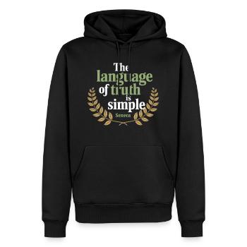 Seneca | The Language of Truth is Simple - Men’s Premium Organic Hoodie - black - Front - Nico (187cm)