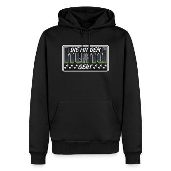 Die mit dem Hund geht | Hundebesitzerin Hundeshirt - Männer Premium Bio Hoodie - Schwarz - Vorne - Nico (187cm)