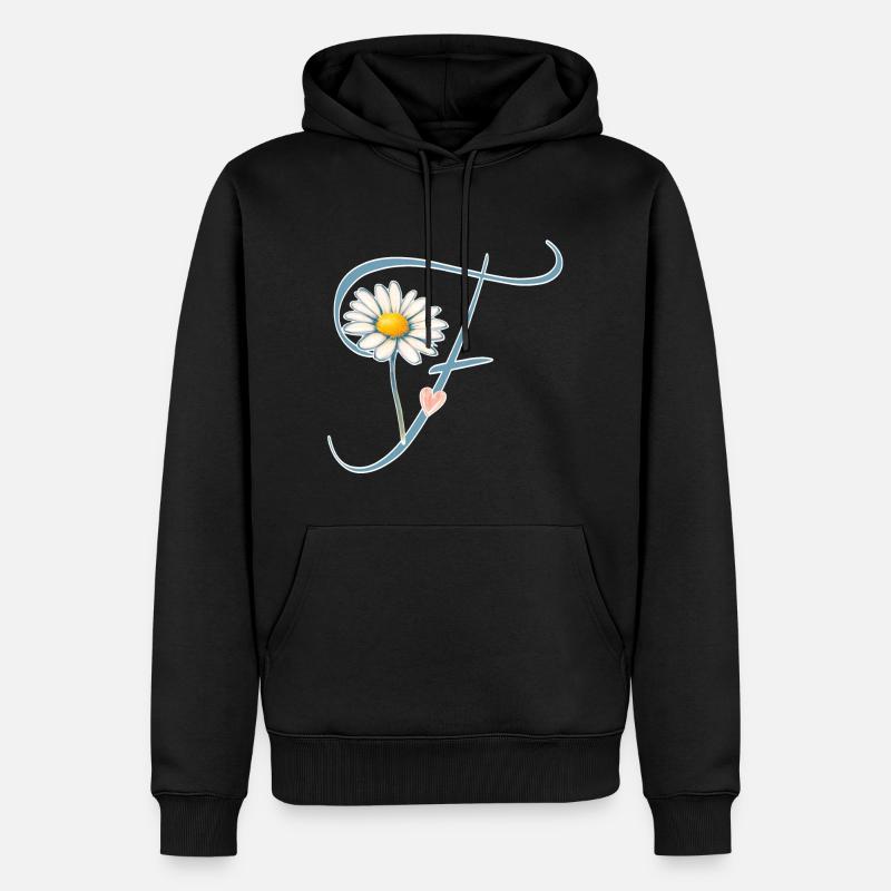 Buchstabe F Gänseblümchen Herz - Männer Premium Bio Hoodie - Schwarz