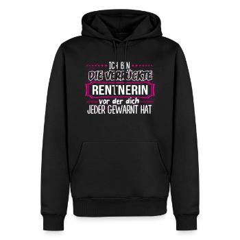 RENTNERIN - Verrückt - Männer Premium Bio Hoodie - Schwarz - Vorne - Nico (187cm)