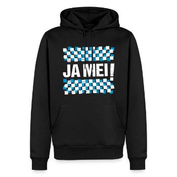 Ja mei! Bayrische Sprüche Bayern - Männer Premium Bio Hoodie - Schwarz - Vorne - Nico (187cm)