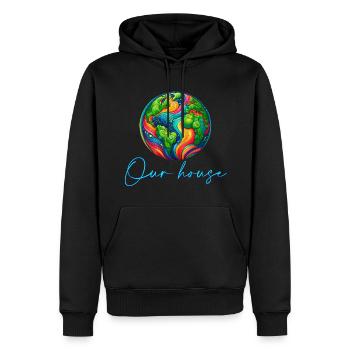 World - Men’s Premium Organic Hoodie - black - Front - Nico (187cm)