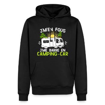 Humour camping car je m'en fous je me barre - Sweat à capuche Premium bio Homme - noir - Devant - Nico (187cm)