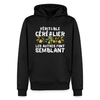 Cadeau Homme Veritable Cerealier Humour Paysan - Sweat à capuche Premium bio Homme - noir - Devant - Nico (187cm)
