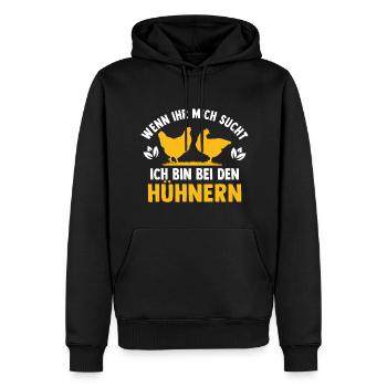 wenn ihr mich sucht ich bin bei den hühnern - Männer Premium Bio Hoodie - Schwarz - Vorne - Nico (187cm)