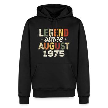 Août 1975 Anniversaire Août 1975 - Août 1975 - Sweat à capuche Premium bio Homme - noir - Devant - Nico (187cm)