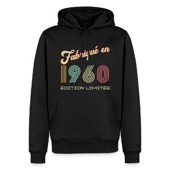 Fabriqué en 1960 vintage Anniversaire Homme Humour - Sweat à capuche Premium bio Homme - noir - Devant - Nico (187cm)
