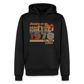 Rétro Vintage légendaire anniversaire décembre 1978 - Sweat à capuche Premium bio Homme - noir - Devant - Nico (187cm)