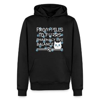Pharmacie Pilules pour chat à ronronner Bleu-Blanc - Sweat à capuche Premium bio Homme - noir - Devant - Nico (187cm)