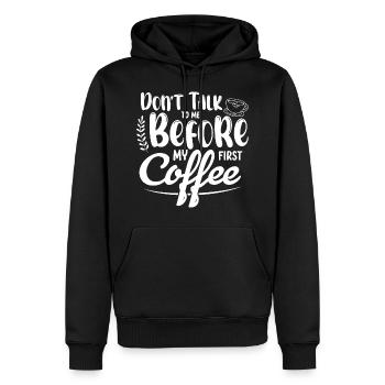 Sprich mich nicht an. Ich brauch erst einen Kaffee - Männer Premium Bio Hoodie - Schwarz - Vorne - Nico (187cm)