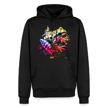 Bunter Frosch mit Farbspritzern - Männer Premium Bio Hoodie - Schwarz - Vorne - Nico (187cm)