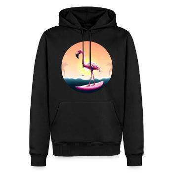 Surfing flamingo in sunset - Men’s Premium Organic Hoodie - black - Front - Nico (187cm)