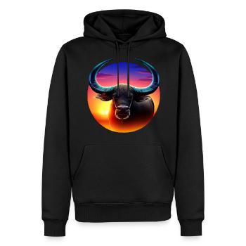Buffle d’eau au coucher du soleil - Sweat à capuche Premium bio Homme - noir - Devant - Nico (187cm)