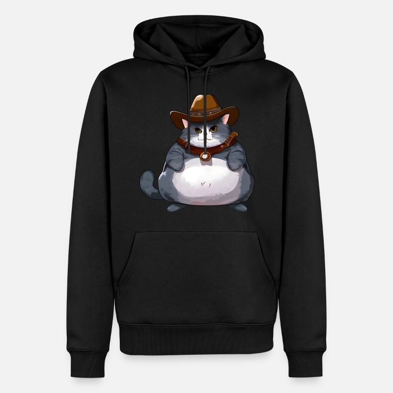 Fette Cowboy Katze - Männer Premium Bio Hoodie - Schwarz
