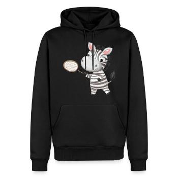 Zebra spielt Tennis und Badminton, Sportliches Tie - Männer Premium Bio Hoodie - Schwarz - Vorne - Nico (187cm)