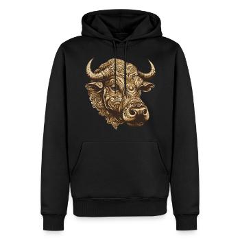 Bulle Portrait Taurus - Männer Premium Bio Hoodie - Schwarz - Vorne - Nico (187cm)