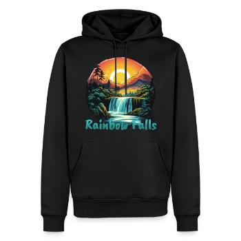 Hawaii Rainbow Falls Sonnenuntergang Design - Männer Premium Bio Hoodie - Schwarz - Vorne - Nico (187cm)