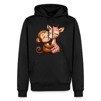 Cuddling Monkey And Giraffe In Love - Men’s Premium Organic Hoodie - black - Front - Nico (187cm)