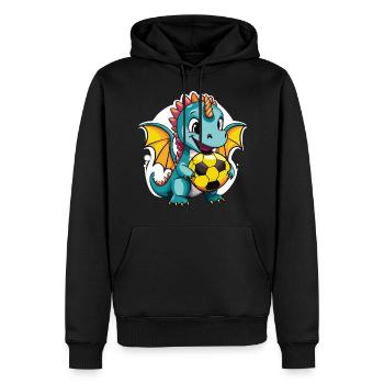 01 Baby Drache mit Fußball lustig Kinderbild - Männer Premium Bio Hoodie - Schwarz - Vorne - Nico (187cm)