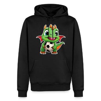 02 Baby Drache mit Fussball Kinderbild lustig - Männer Premium Bio Hoodie - Schwarz - Vorne - Nico (187cm)