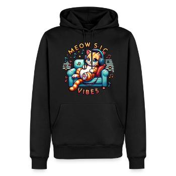 Meow-Sic Vibes: Entspannte Katze Mit Kopfhörern - Männer Premium Bio Hoodie - Schwarz - Vorne - Nico (187cm)