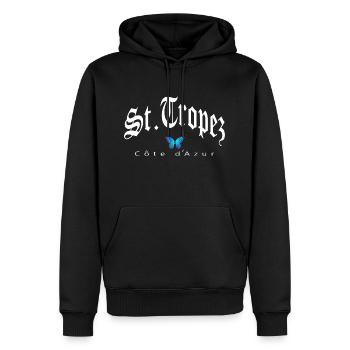 Saint - Tropez - Männer Premium Bio Hoodie - Schwarz - Vorne - Nico (187cm)