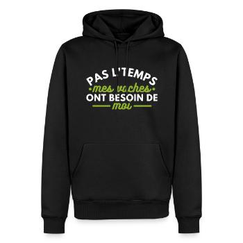 Pas le temps mes vaches ont besoin de moi - Sweat à capuche Premium bio Homme - noir - Devant - Nico (187cm)
