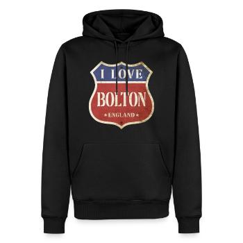 Bolton England UK Stadt I Love Vintage Retro - Männer Premium Bio Hoodie - Schwarz - Vorne - Nico (187cm)