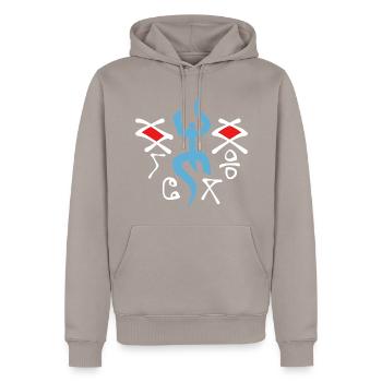 Amazigh Berbère Imazighen Tifinagh - Sweat à capuche Premium bio Homme - taupe - Devant - Nico (187cm)