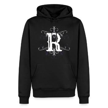 Lettre R (R) - Sweat à capuche Premium bio Homme - noir - Devant - Nico (187cm)