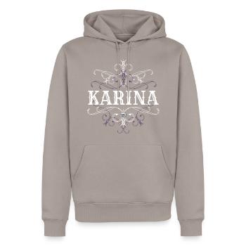 Karina Surname First name personalized - Men’s Premium Organic Hoodie - taupe - Front - Nico (187cm)