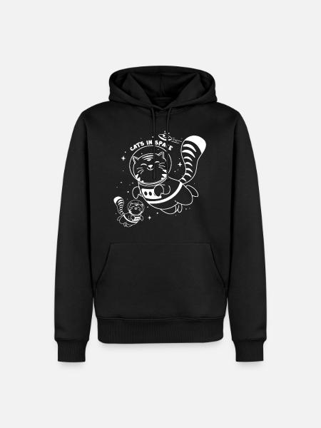 Gatos en el espacio - Gato astronauta lindo estampado divertido - Sudadera con capucha prémium ecológica para hombre - negro