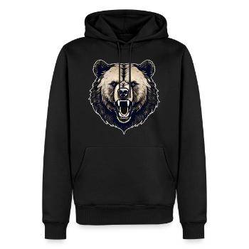 Stolzer brüllender Bär im Retro Style - Männer Premium Bio Hoodie - Schwarz - Vorne - Nico (187cm)