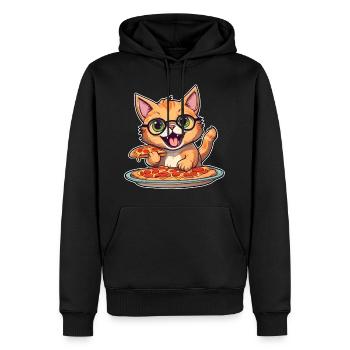 Le chat adore la pizza - Sweat à capuche Premium bio Homme - noir - Devant - Nico (187cm)