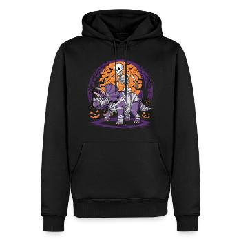 Skelett reitet einen Dinosaurier an Halloween - Männer Premium Bio Hoodie - Schwarz - Vorne - Nico (187cm)