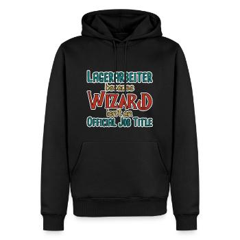 Lagerarbeiter Wizard - Männer Premium Bio Hoodie - Schwarz - Vorne - Nico (187cm)