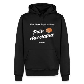 pain au chocolat ou chocolatine? pain chocolatiné! - Sweat à capuche Premium bio Homme - noir - Devant - Nico (187cm)