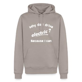 electric - Men’s Premium Organic Hoodie - taupe - Front - Nico (187cm)