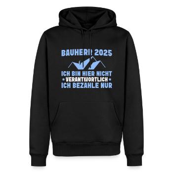 Bauherr 2025 Nicht verantwortlich Hausbau - Männer Premium Bio Hoodie - Schwarz - Vorne - Nico (187cm)